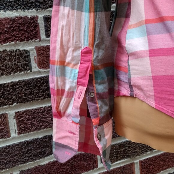 NWT Merona Pink Mixed Colors Plaid Cotton Long Sleeve Button Up Shirt, Size XS - Picture 5 of 9